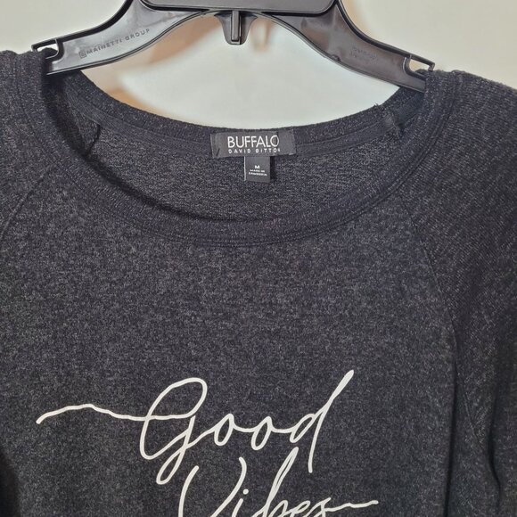 Buffalo David Bitton "Good Vibes" Charcoal Heather Long Sleeve Soft Pullover - Picture 3 of 13